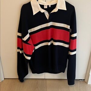 TNA V-Neck Sweater in Navy and Red